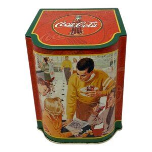 Coca-Cola Hinged Lid Retro Style Tin Container Nostalgic Diner Scene Vintage